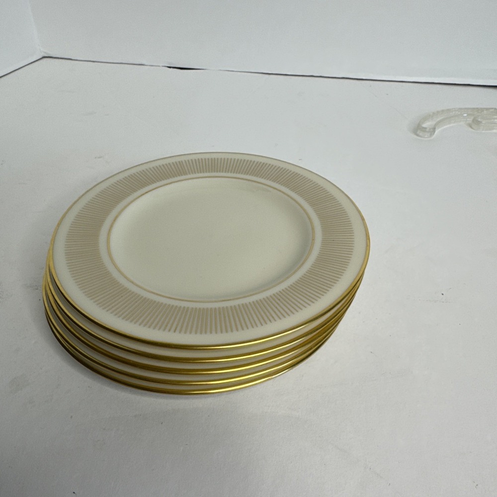 Lenox Flourish H521 Bread and Butter Plates Lot of 5 Porcelain 6.5" Gold Trim